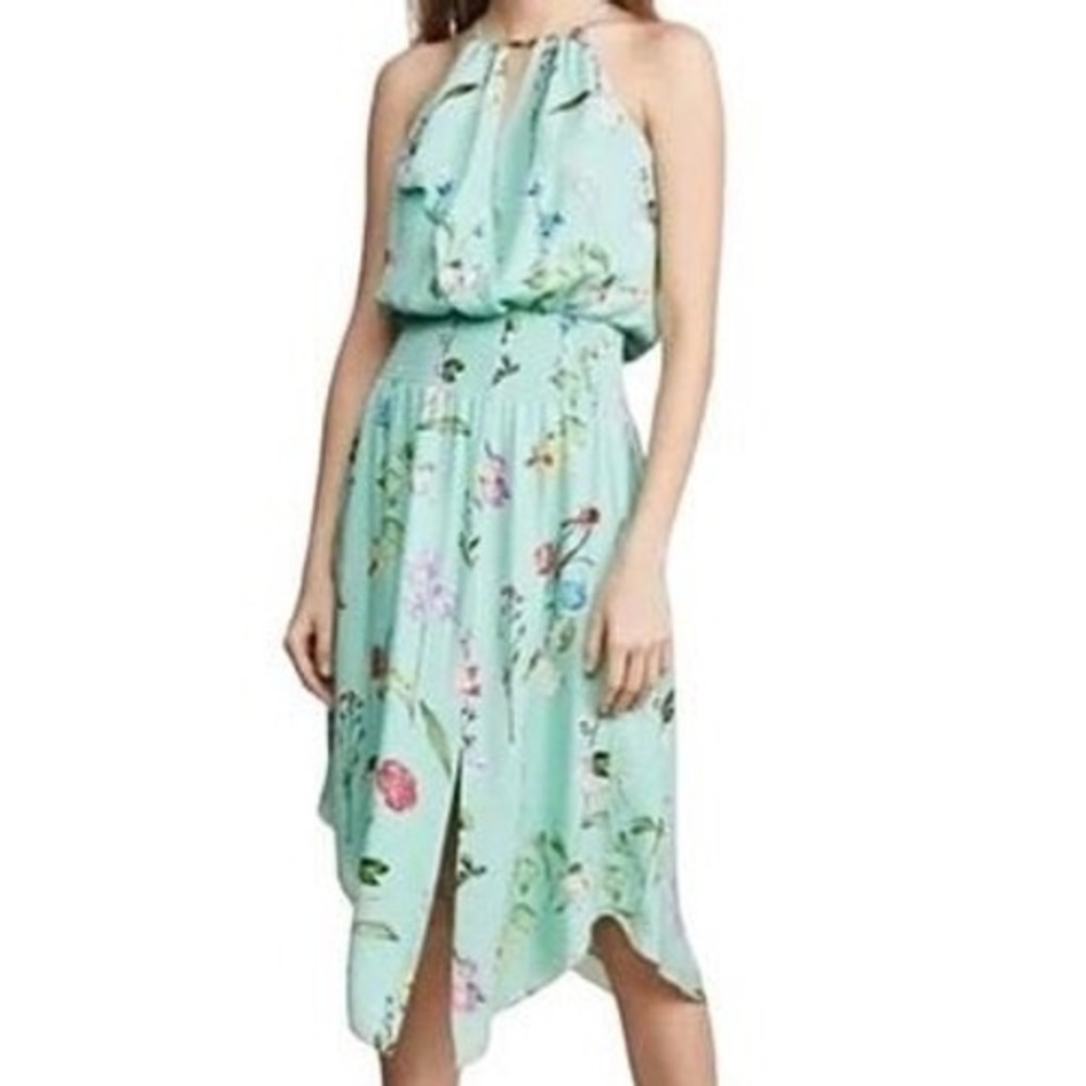 Parker New York Grass Gigi Floral Halter Smocked Midi Dress Resort Women XL NWT